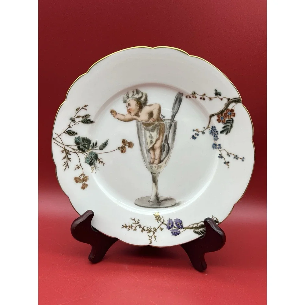5 Antique French Porcelain CFH Limoges Plates w Babies/Cherubs Circa 1890 RARE
